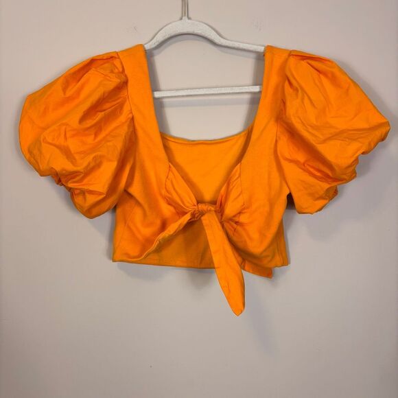 Anthropologie Orange Cropped Puff Sleeve Top Size Small - Picture 2 of 6